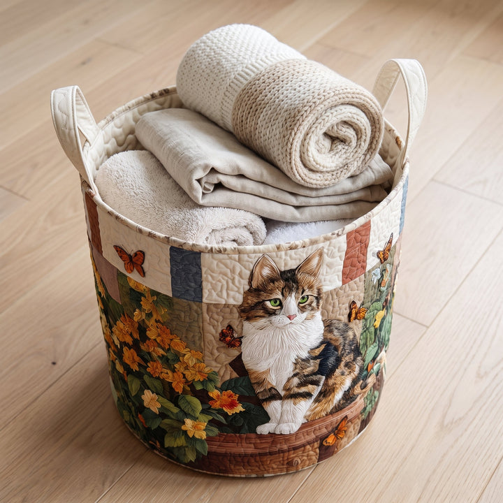 Cat Among the Petals / Quilted Basket