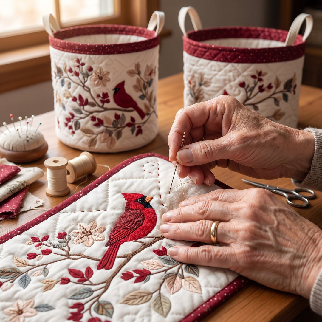 Carmine Leaves / Quilted Basket
