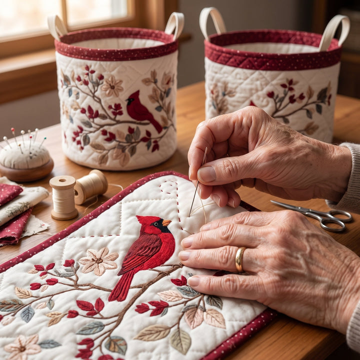 Carmine Leaves / Quilted Basket