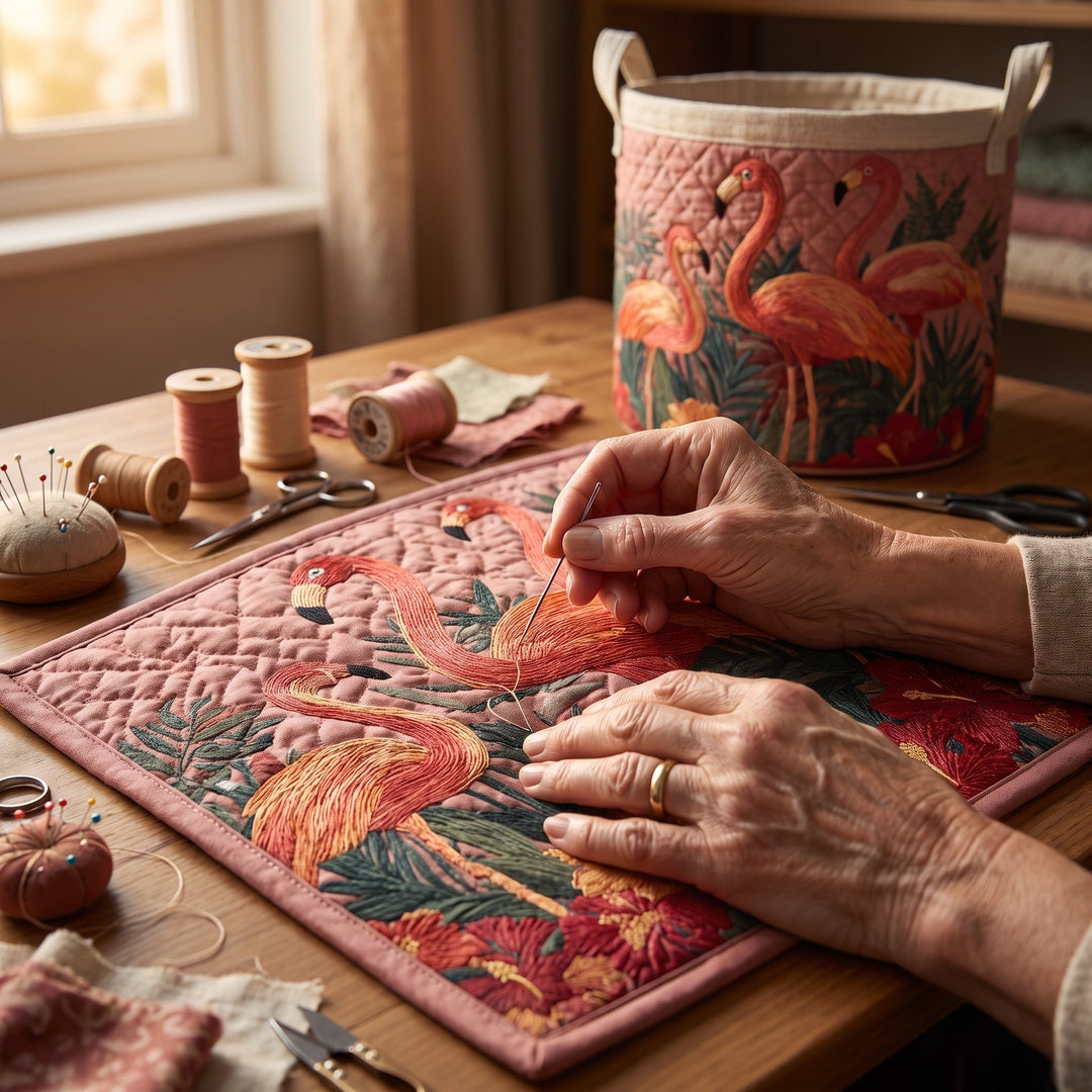 Flamingos in the Sun / Quilted Basket