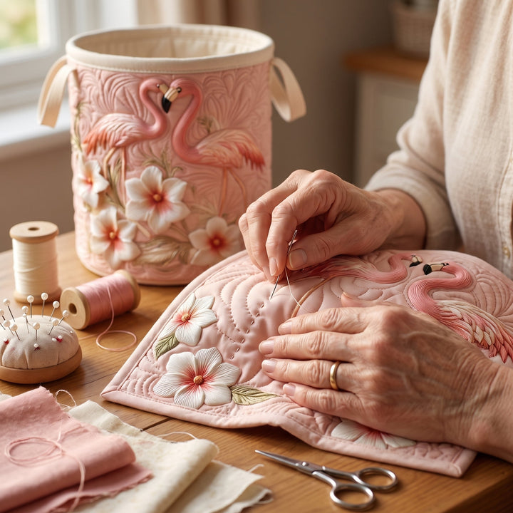 Floral Flamingo // Quilted Basket