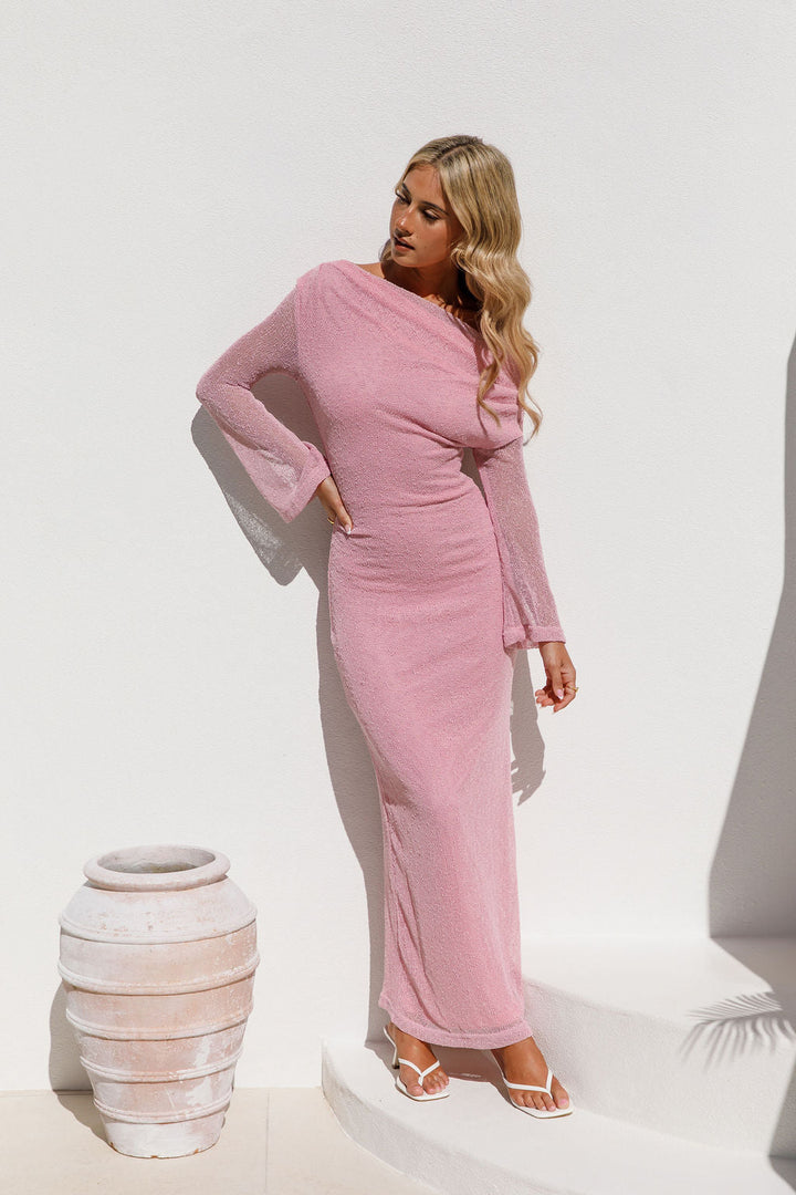 SELENA LONG SLEEVE DRESS-PINK