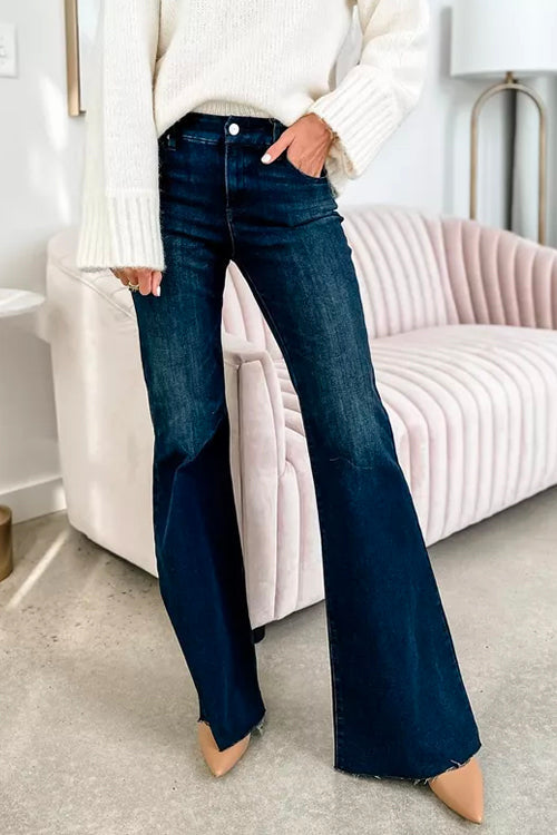 Margovil Raw Hem Flare Bottoms Denim Pants