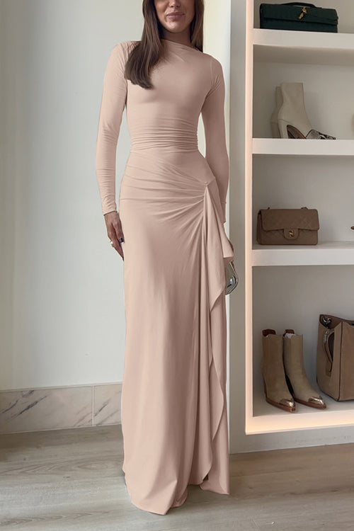 Long Sleeves Draped Slit Maxi Party Dress (7 Colors Available!)