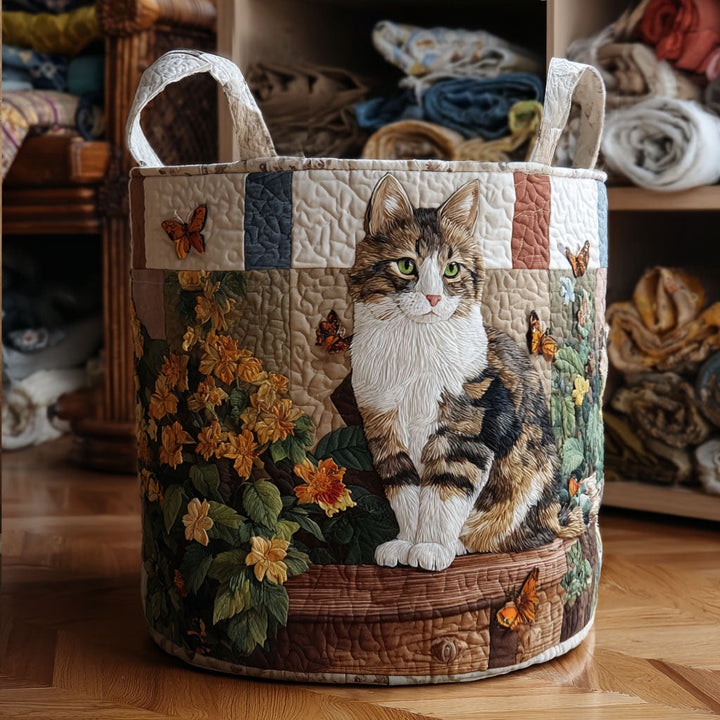 Cat Among the Petals / Quilted Basket