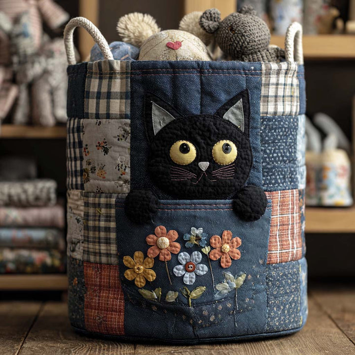 Denim Cat / Quilted Basket