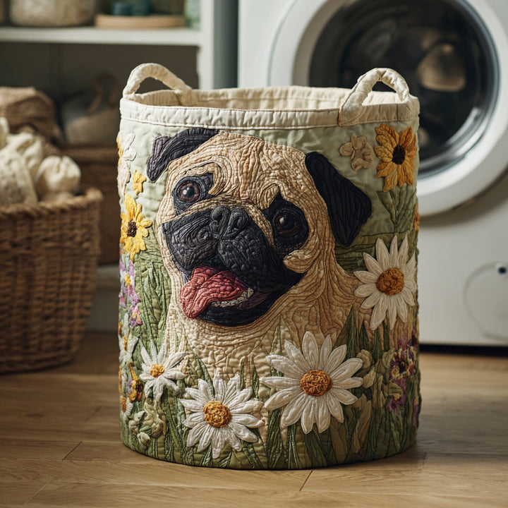 Pug Among the Daisies // Quilted Basket