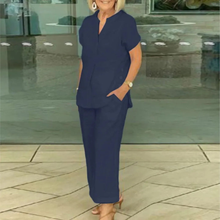 Florette | Cotton Linen Short Sleeve Pocket Shirt & Pants Set