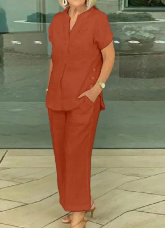 Florette | Cotton Linen Short Sleeve Pocket Shirt & Pants Set