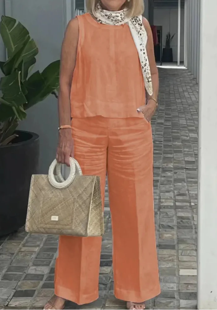 Veradine | Sleeveless Vest & Pocket Trouser Linen Two Piece Set