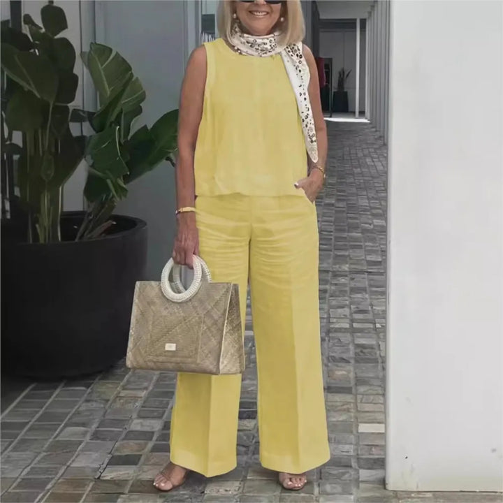 Veradine | Sleeveless Vest & Pocket Trouser Linen Two Piece Set