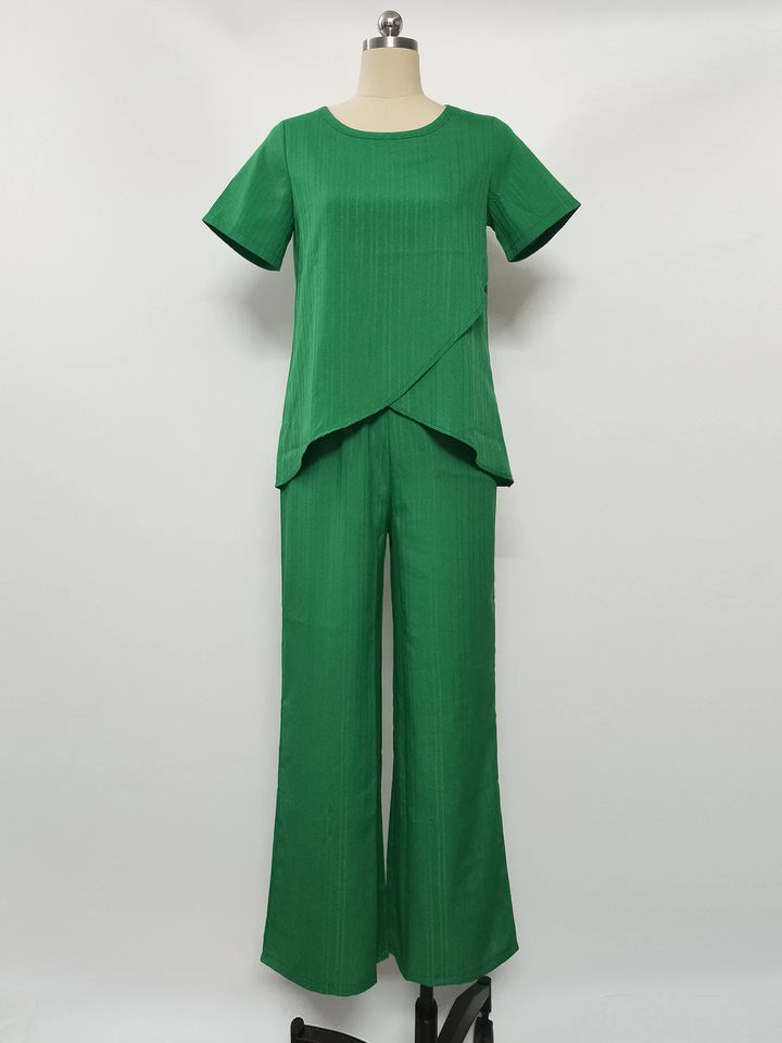 Calista | Short Sleeve Split Hem Top & Elastic Waist Pants Set
