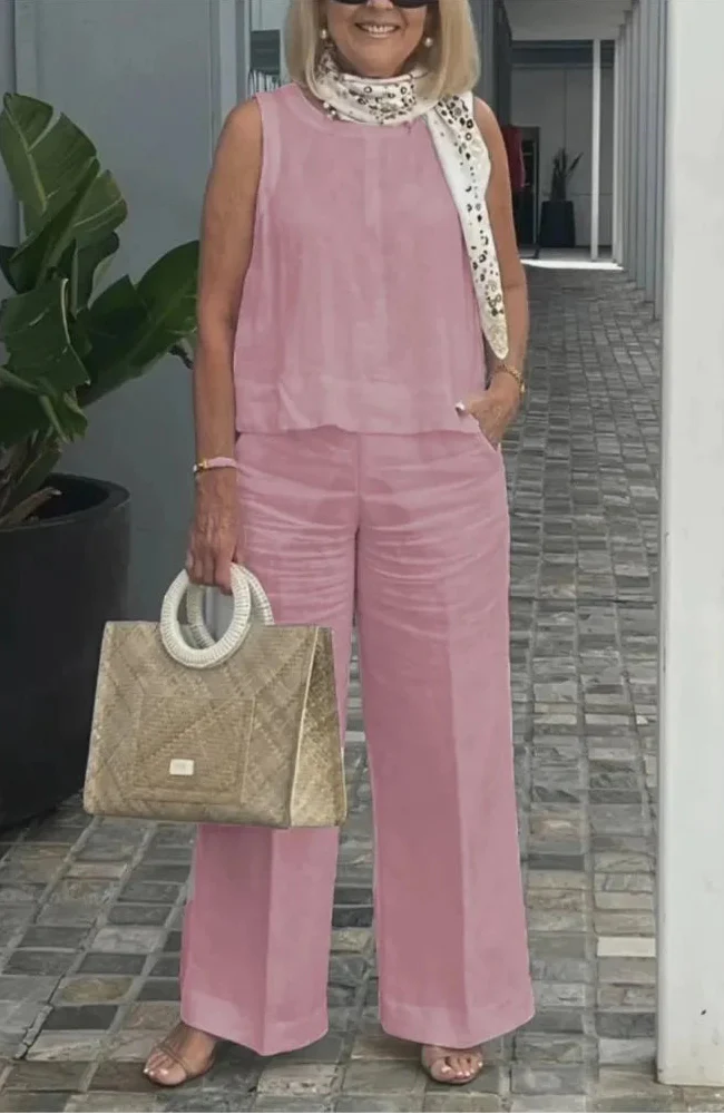 Veradine | Sleeveless Vest & Pocket Trouser Linen Two Piece Set