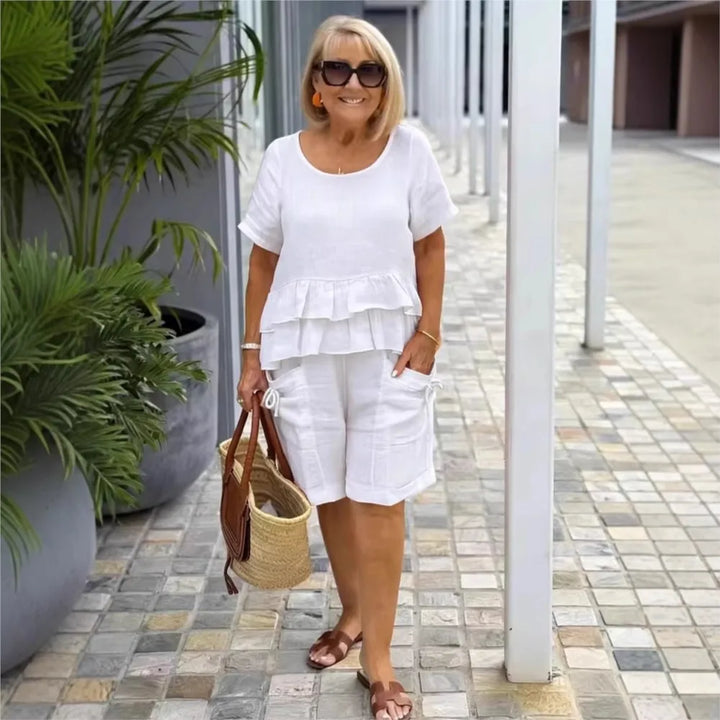 Brielle | Ruffle Trim Short Sleeve Top & Shorts Casual Set