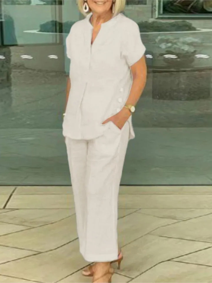 Florette | Cotton Linen Short Sleeve Pocket Shirt & Pants Set