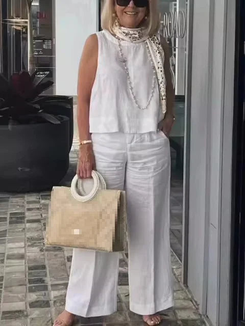 Veradine | Sleeveless Vest & Pocket Trouser Linen Two Piece Set