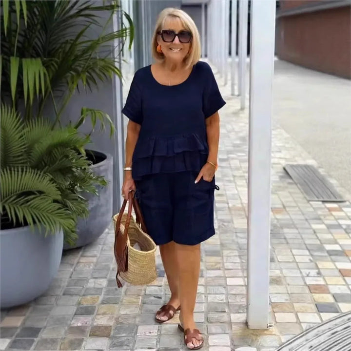 Brielle | Ruffle Trim Short Sleeve Top & Shorts Casual Set