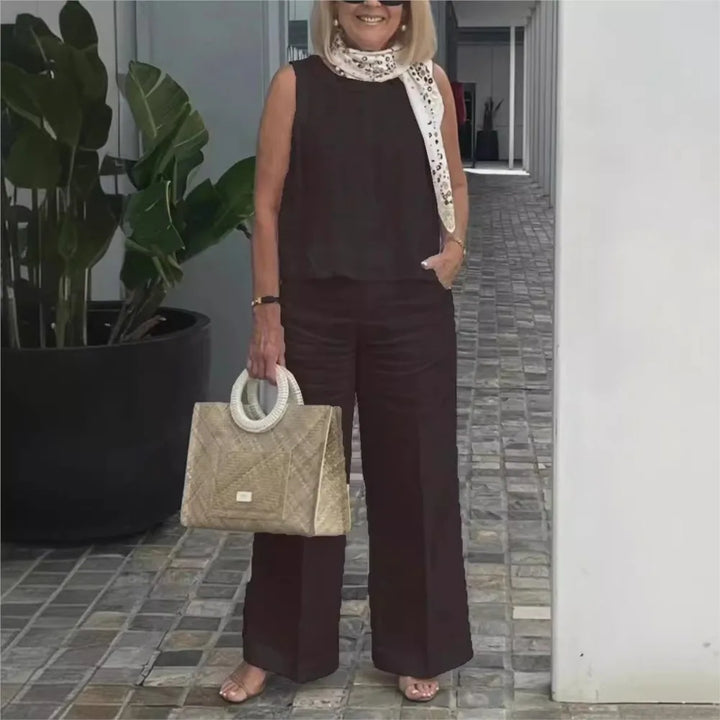Veradine | Sleeveless Vest & Pocket Trouser Linen Two Piece Set