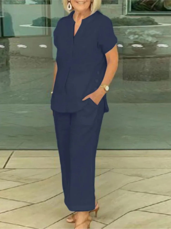 Florette | Cotton Linen Short Sleeve Pocket Shirt & Pants Set