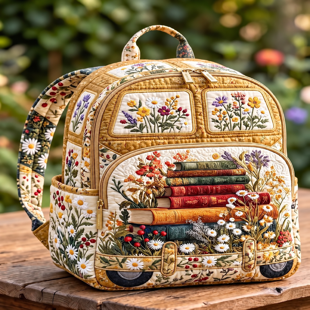 Wildflower Books Vintage Bus Quilted Backpack