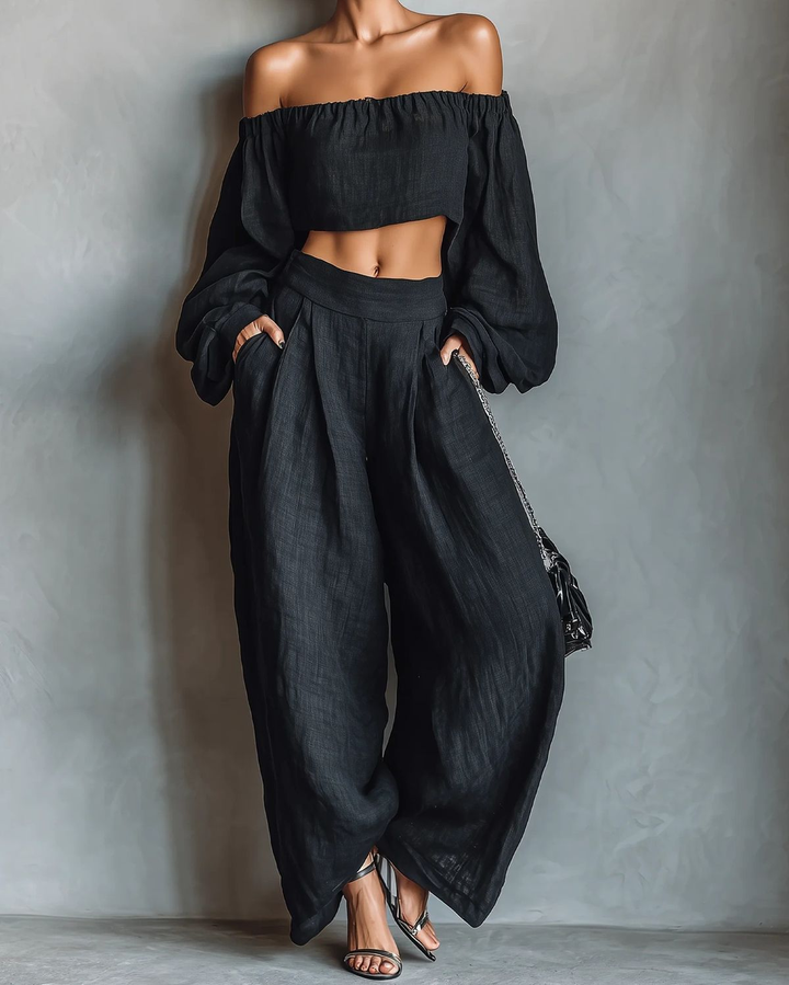 Tess™ || Off-shoulder set with wide pants