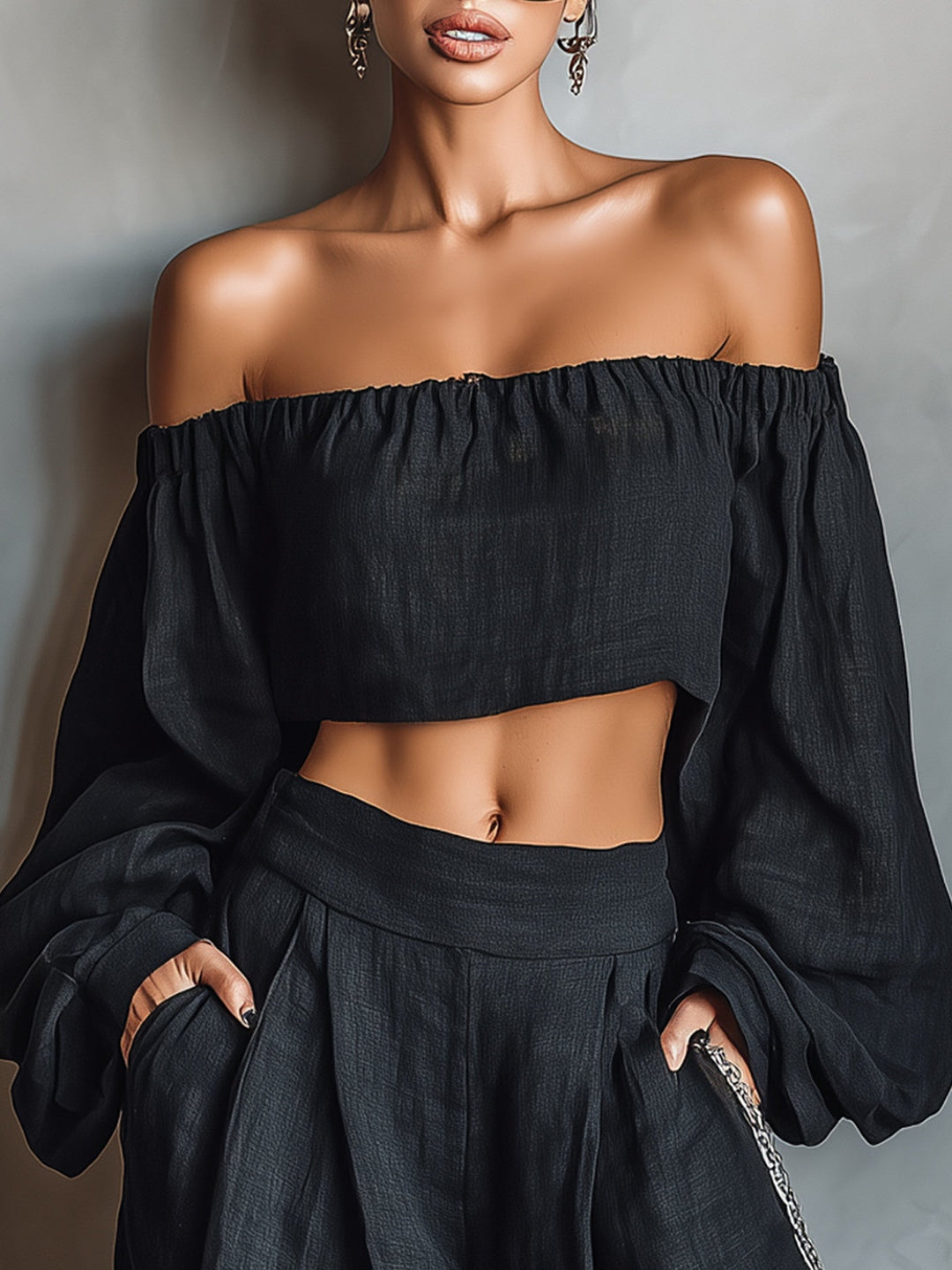Tess™ || Off-shoulder set with wide pants