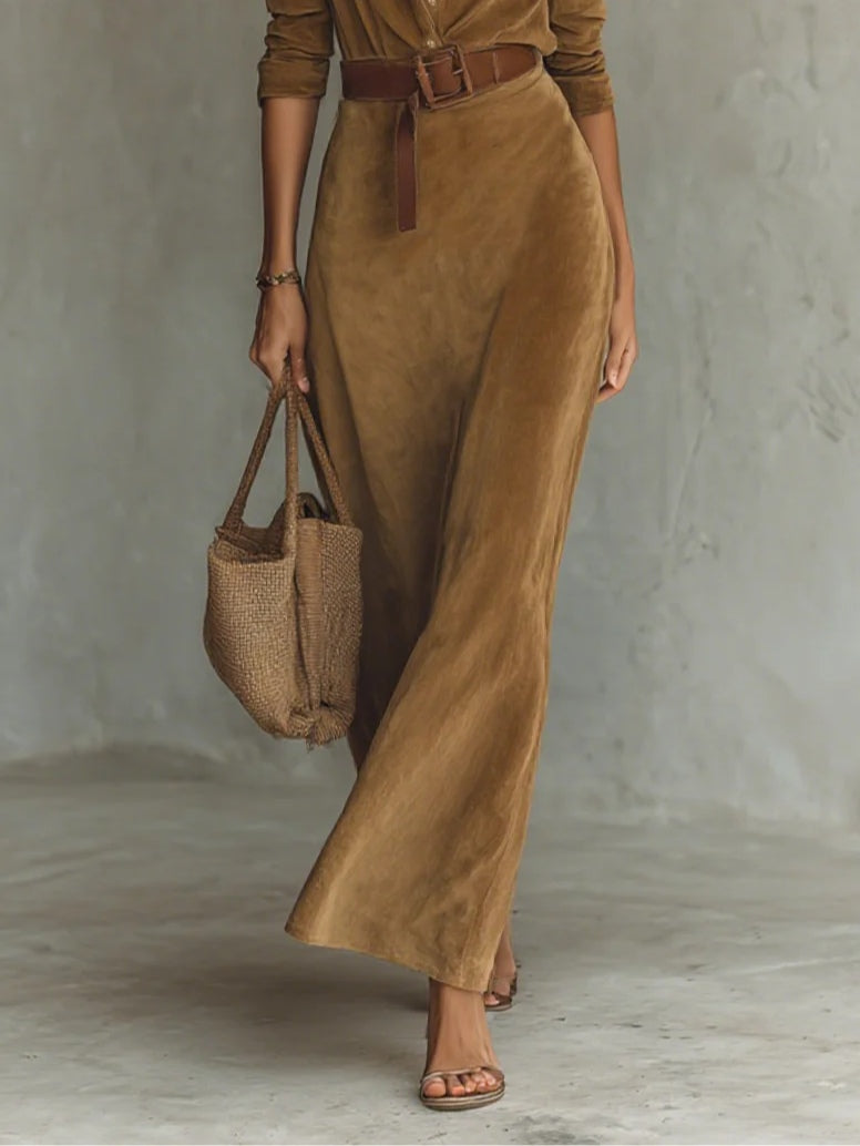 Juline™ | Suede Look Maxi Dress with Lapels