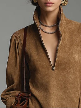 Lucienne™ | Flowing Suede Dress with Zipper
