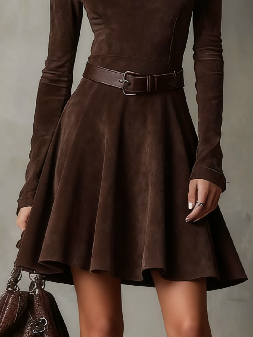 Noémie™ | Vintage Suede Mini Dress Dark Brown