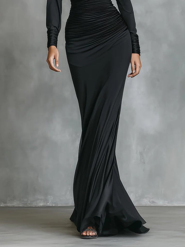 Célina™ | Satin One-Shoulder Maxi Dress in Black