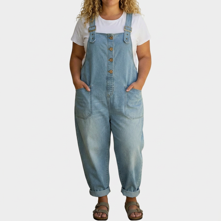 Mae | Vintage Soft Cotton Denim-Look Overalls with Adjustable Straps