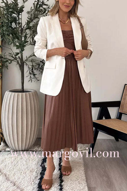 Strapless Pleated Faux Leather Midi Dress(2 Colors Available!)