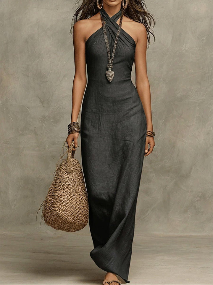 Avelina™ | Voluminous Cotton & Linen Halter Maxi Dress