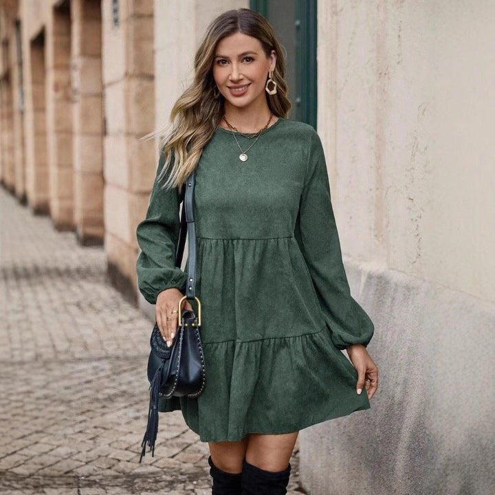 Babydoll Dress in Forest Green Velvet Ribbed