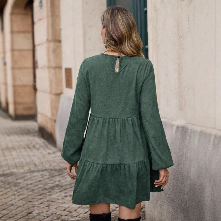 Babydoll Dress in Forest Green Velvet Ribbed