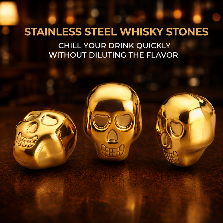 Premium Golden Skull Whiskey Stones (Set of 8)