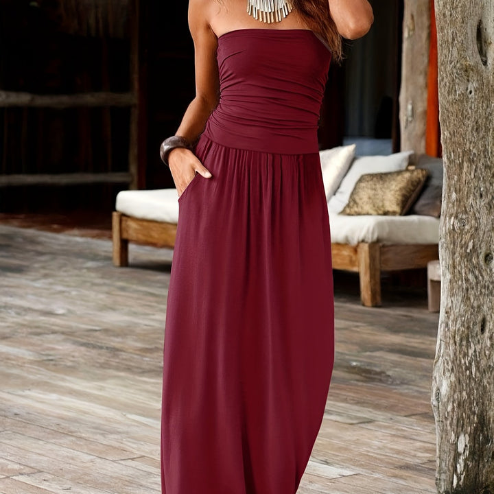 Amazara | Strapless Double Pocket Waist-Cinching Dress