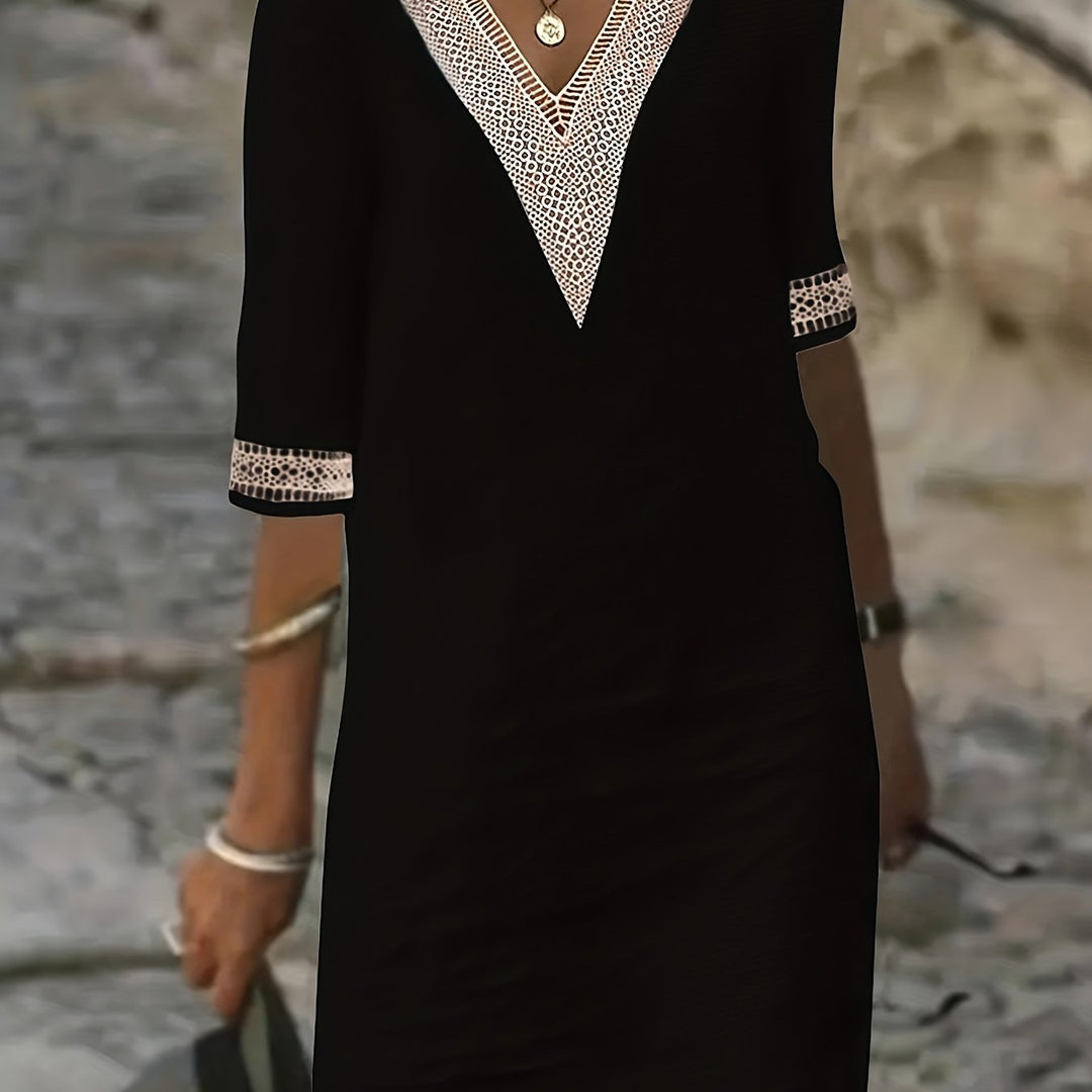 Dentelle | V-Neck Lace Short Sleeve Dress