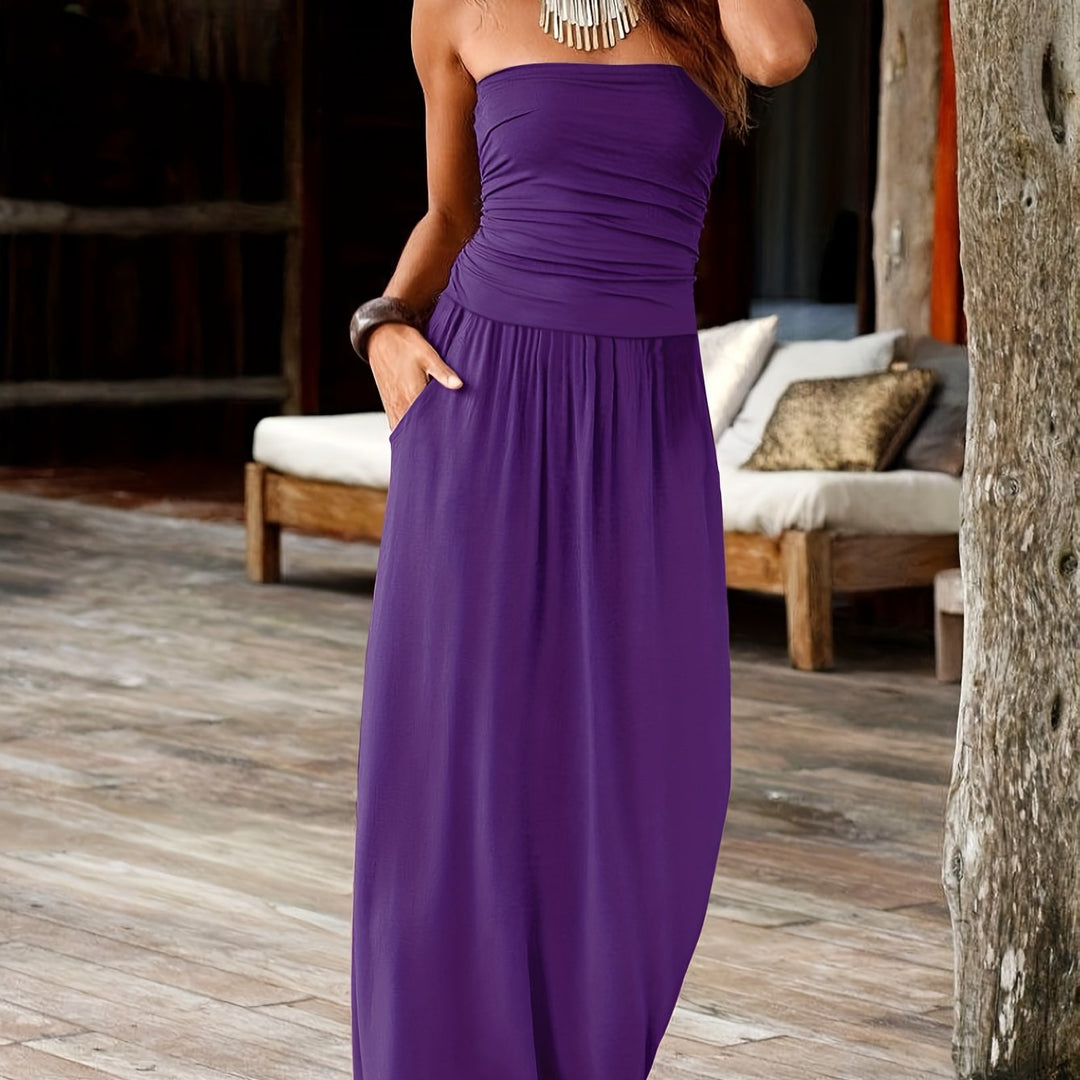 Amazara | Strapless Double Pocket Waist-Cinching Dress
