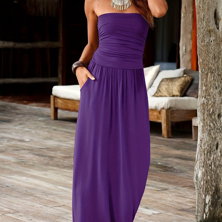 Amazara | Strapless Double Pocket Waist-Cinching Dress