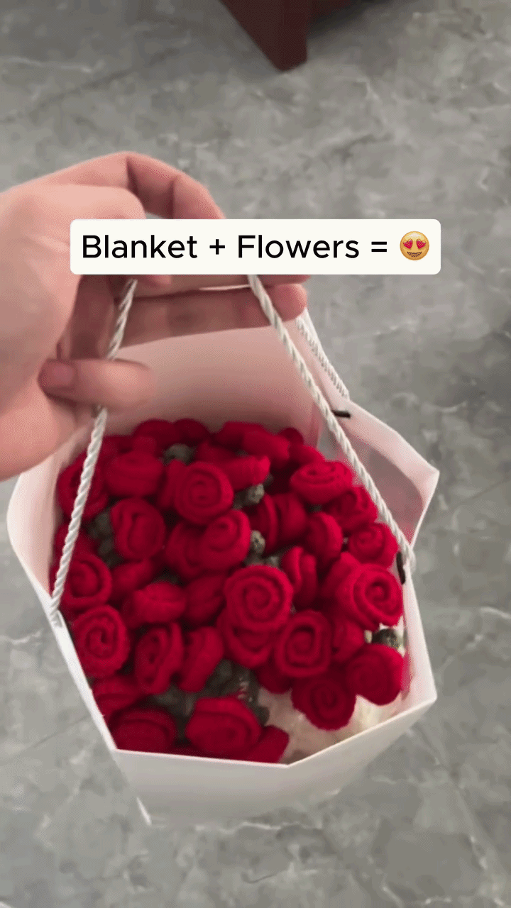 Knitted Flower Bouquet Blanket - Lavender Flowers
