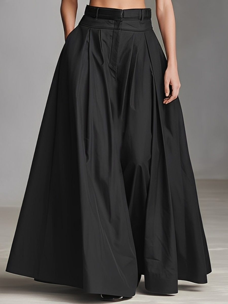 Women's Black Stretch-Knit & Woven Set With Cropped Top & Maxi Dress, Timeless Sleek-Chic Style Set (without Belt) MDZ1412A1I
