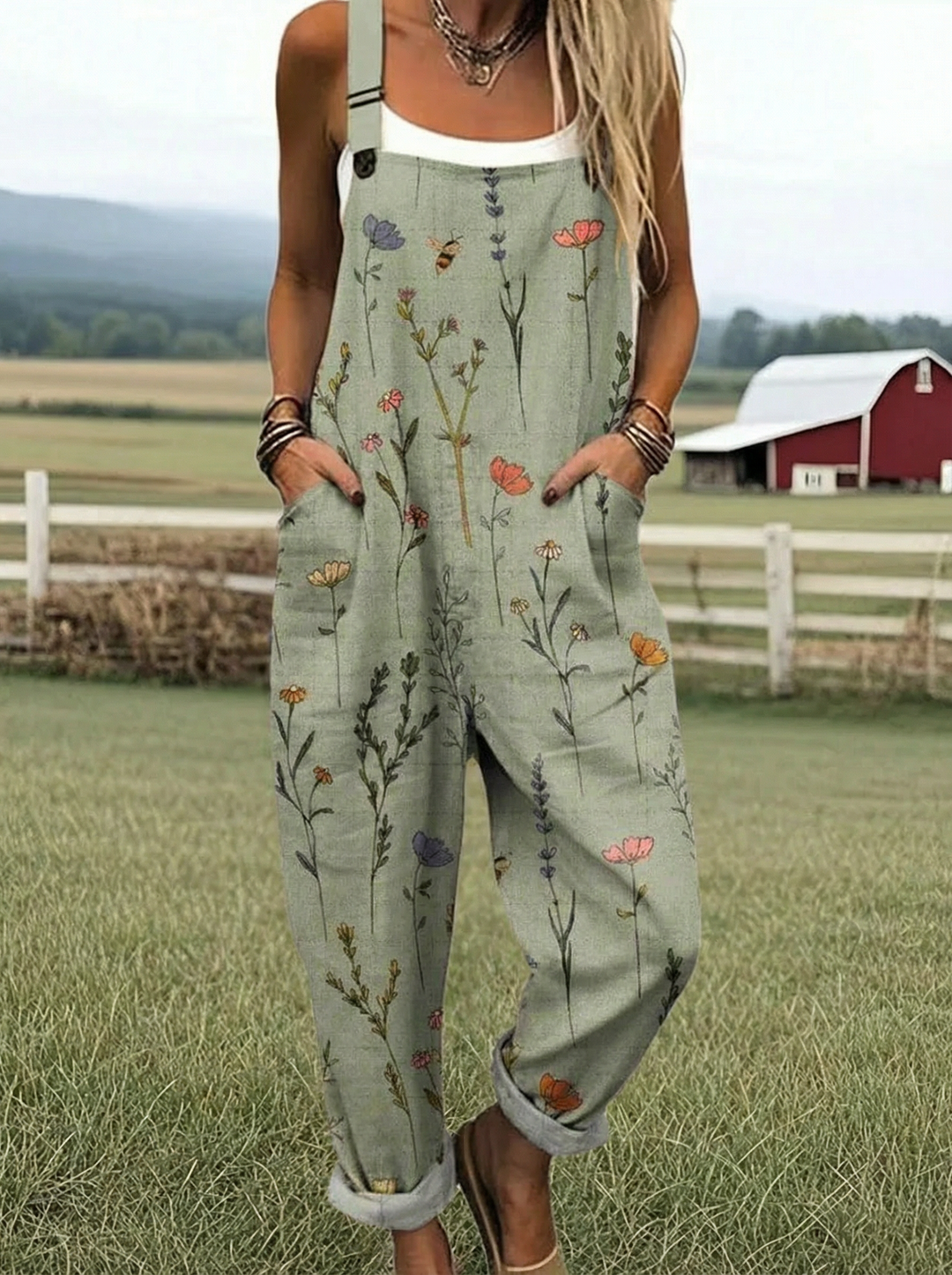 Vintage Floral Comfort Overalls