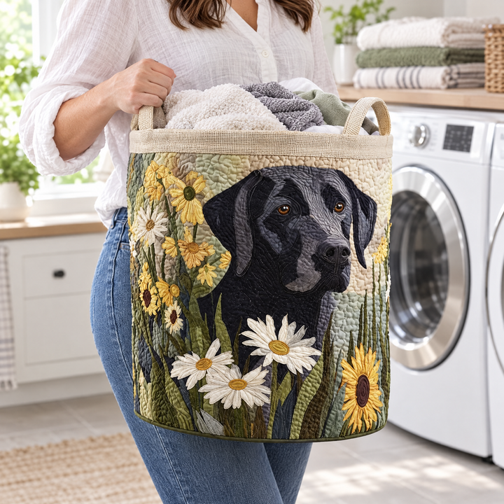 Floral Black Lab Laundry Basket