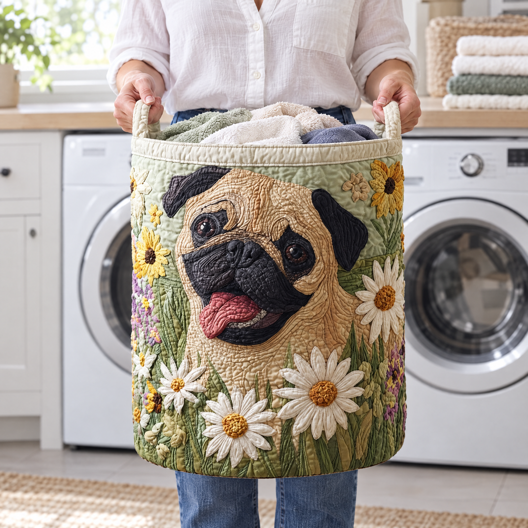 Pug Among the Daisies // Quilted Basket