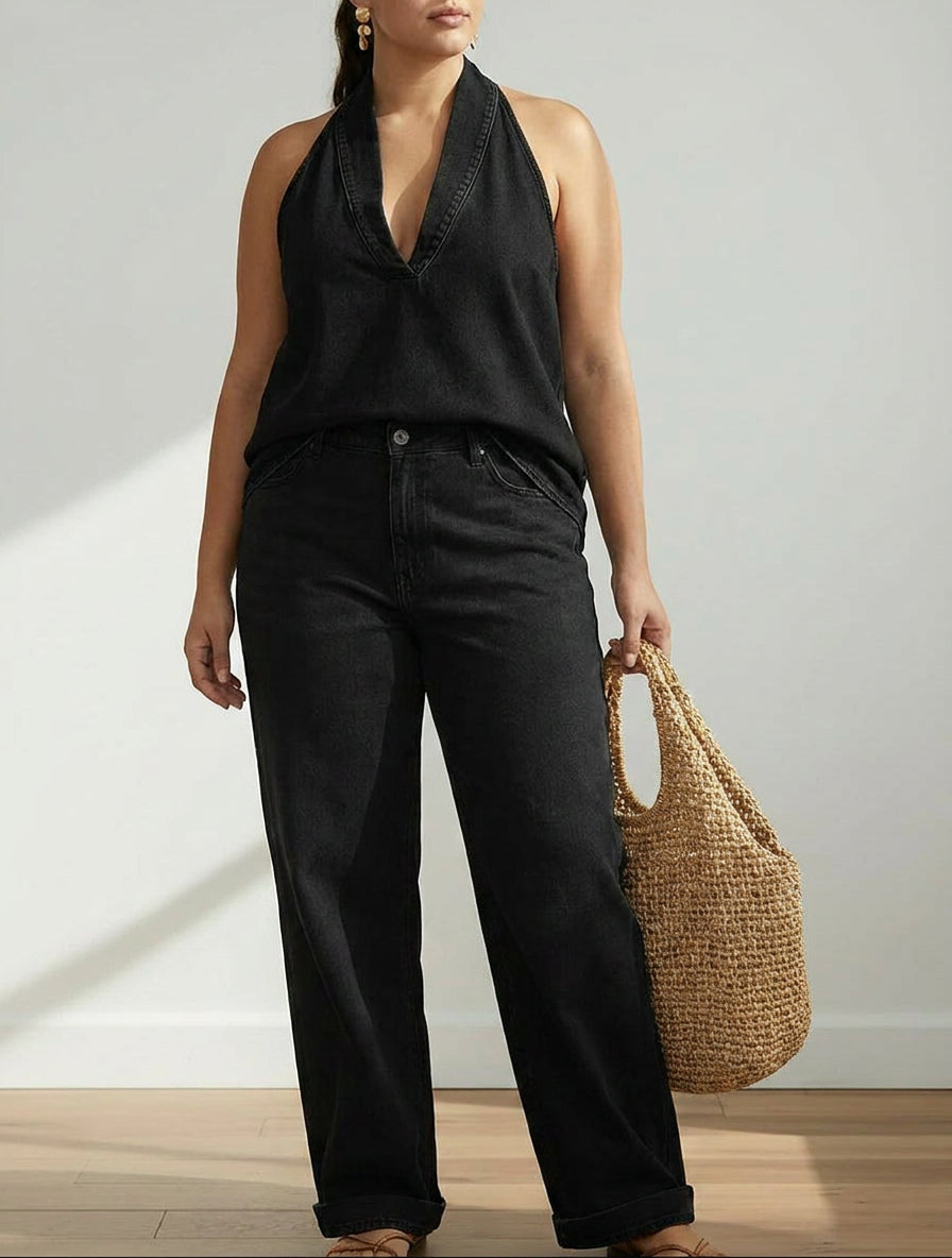 Ivy | Vintage Washed Soft Denim-Look Two-Piece Set