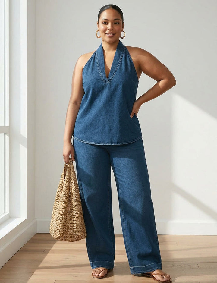 Ivy | Vintage Washed Soft Denim-Look Two-Piece Set