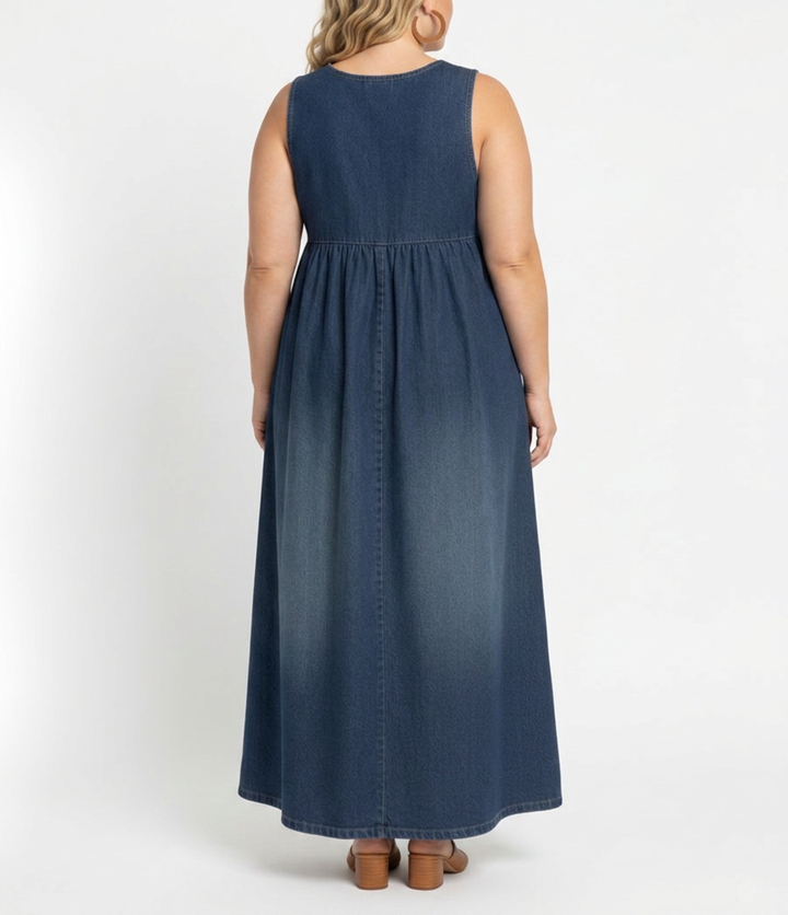 Karen | Vintage Washed Soft Cotton Feel Denim Maxi Dress