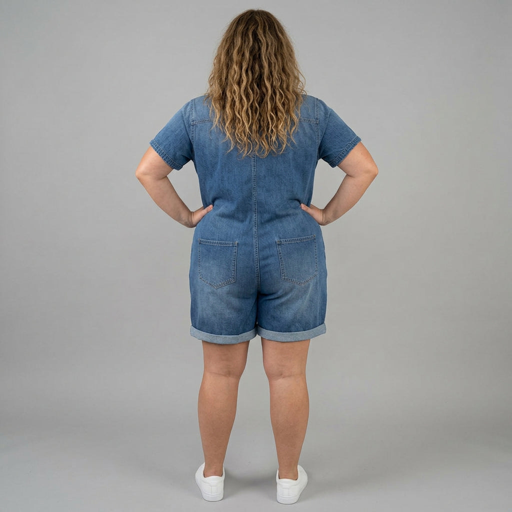 Joan | Vintage Short Cotton Denim-Look Overalls