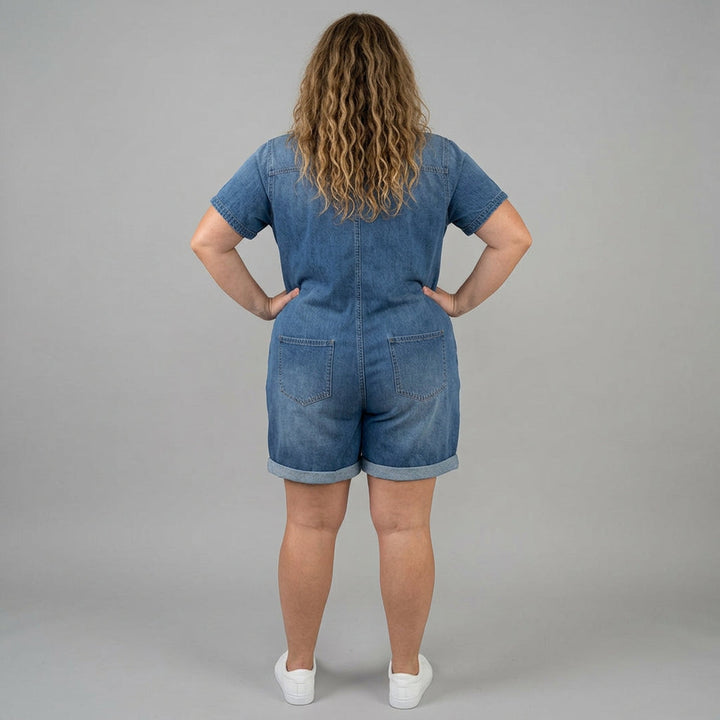 Joan | Vintage Short Cotton Denim-Look Overalls